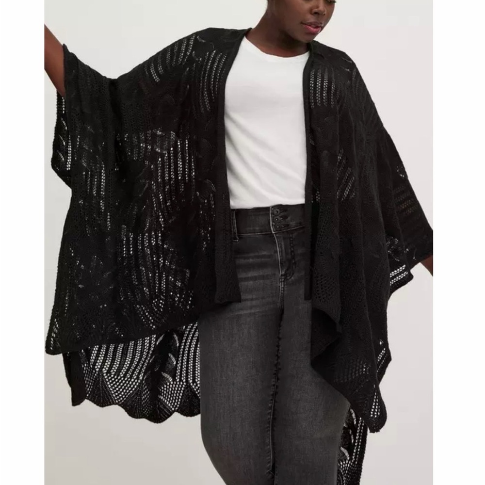 Ruana - Pointelle Open Knit Black One Size